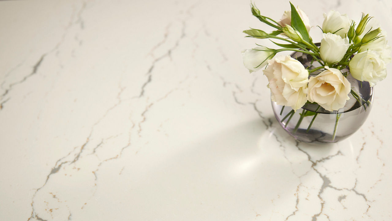 A countertop featuring Cambria Abbey quartz.