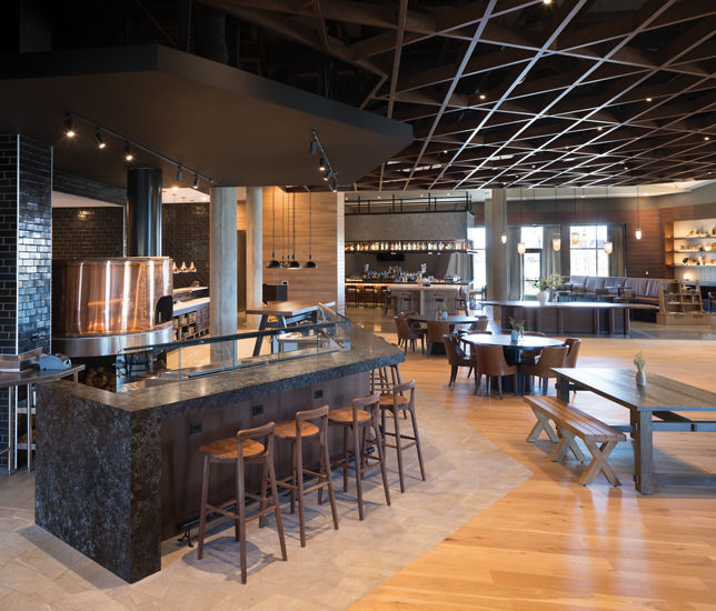 Armitage Quartz Slab Design at a restaurant inside of the Omni Viking Lakes Hotel.