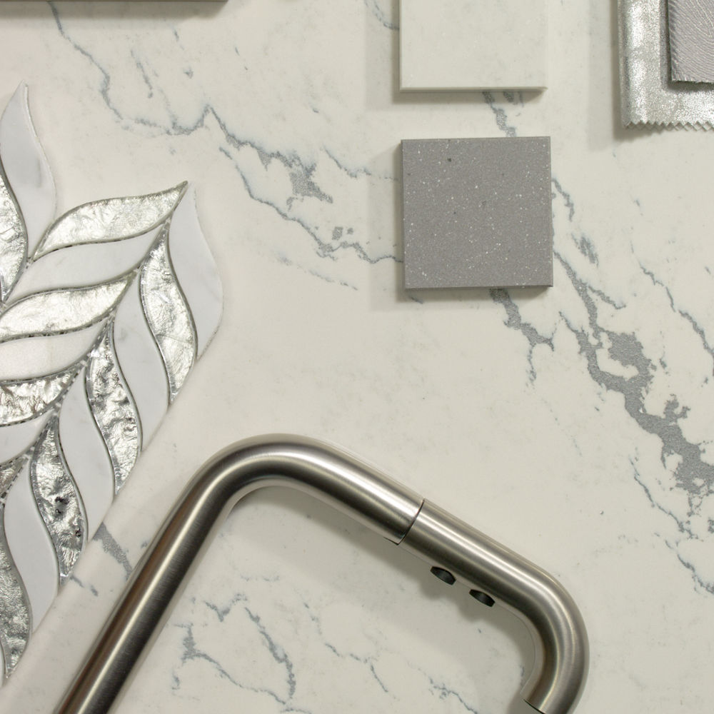 Moodboard featuring the Berkshire Steel Sculpted quartz design.