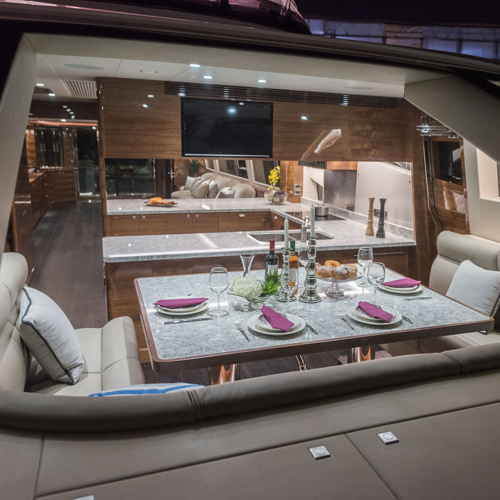 A Berwyn quartz dining room on a yacht