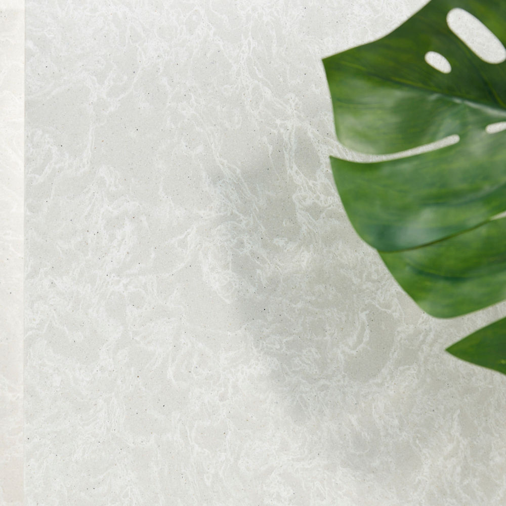 Detailed view of a Cambria Big Sur Mist quartz design.