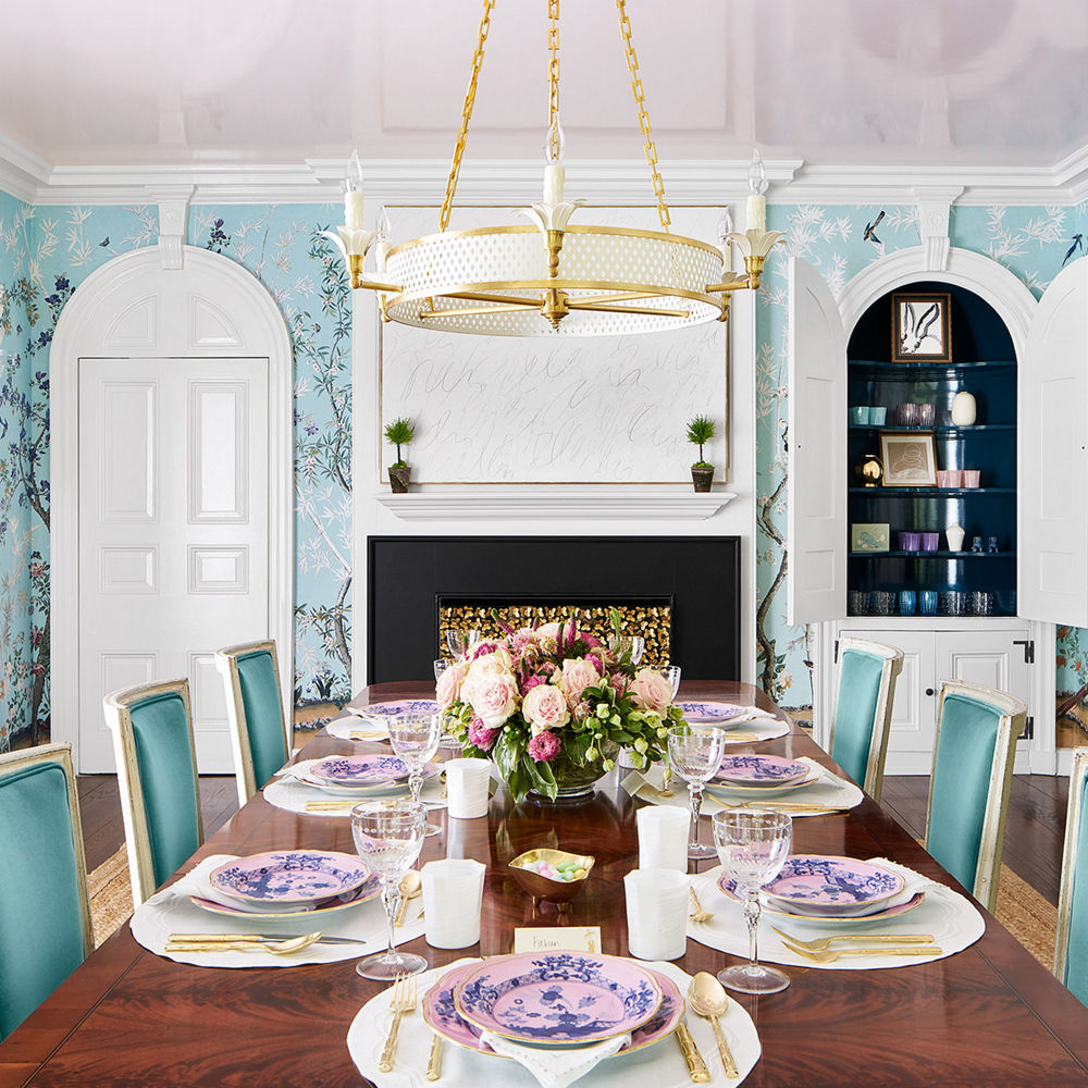 Cambria Blackpool Matte dining room fireplace surround featured in the Lake Forest Showhouse