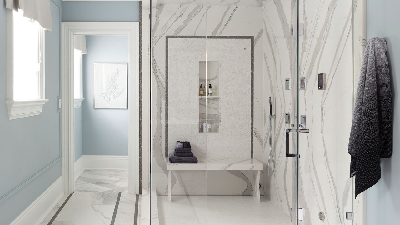 Cambria Brittanicca quartz bathroom shower walls