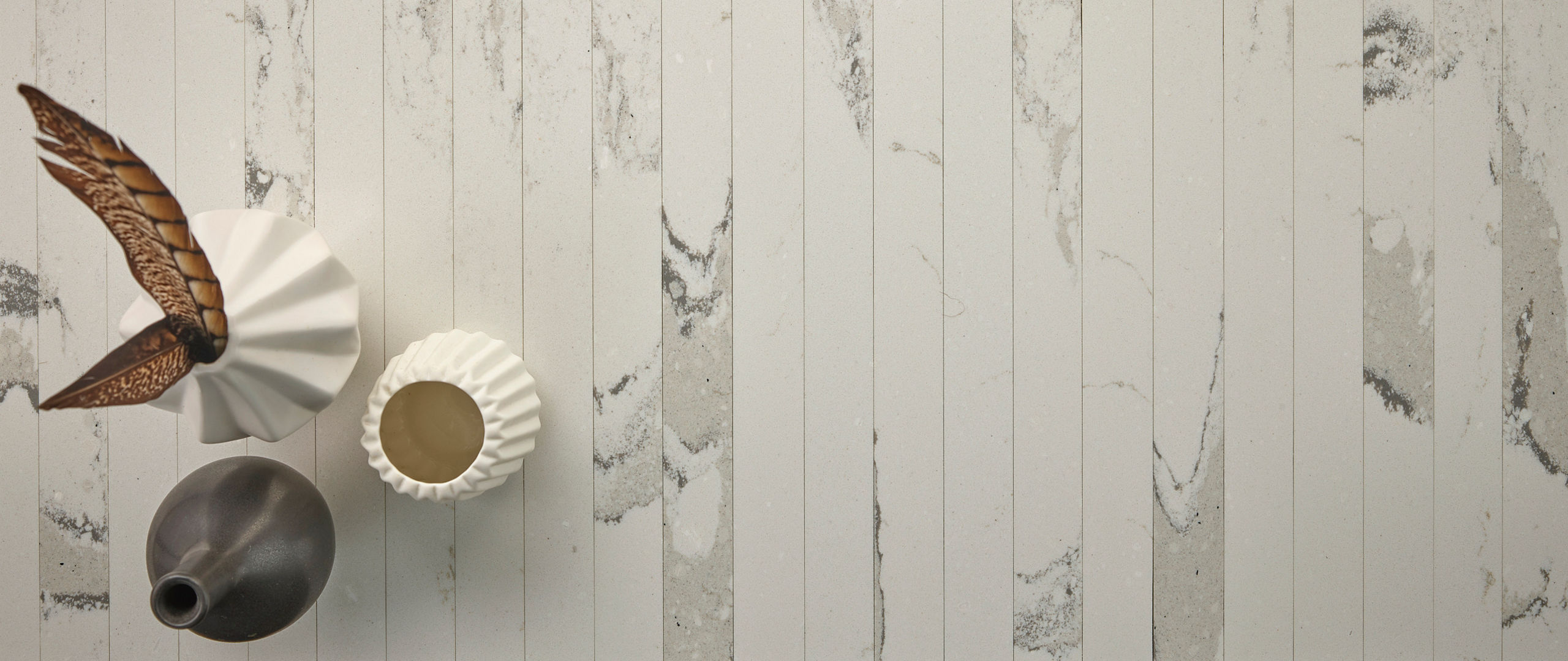 A top-down view of a Cambria Brittanicca Block quartz design.