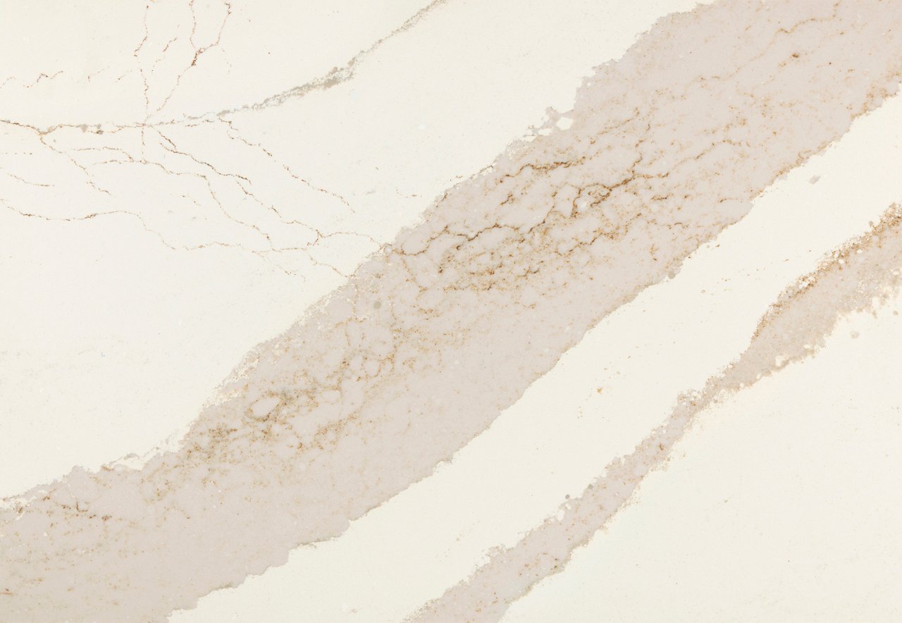 Detailed view of Cambria Brittanicca Gold Cool™ quartz countertop design