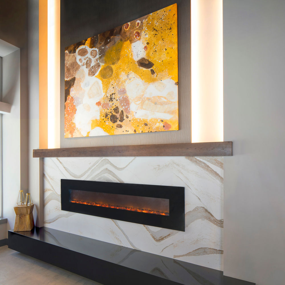 Cambria Brittanicca Gold Warm fireplace surround