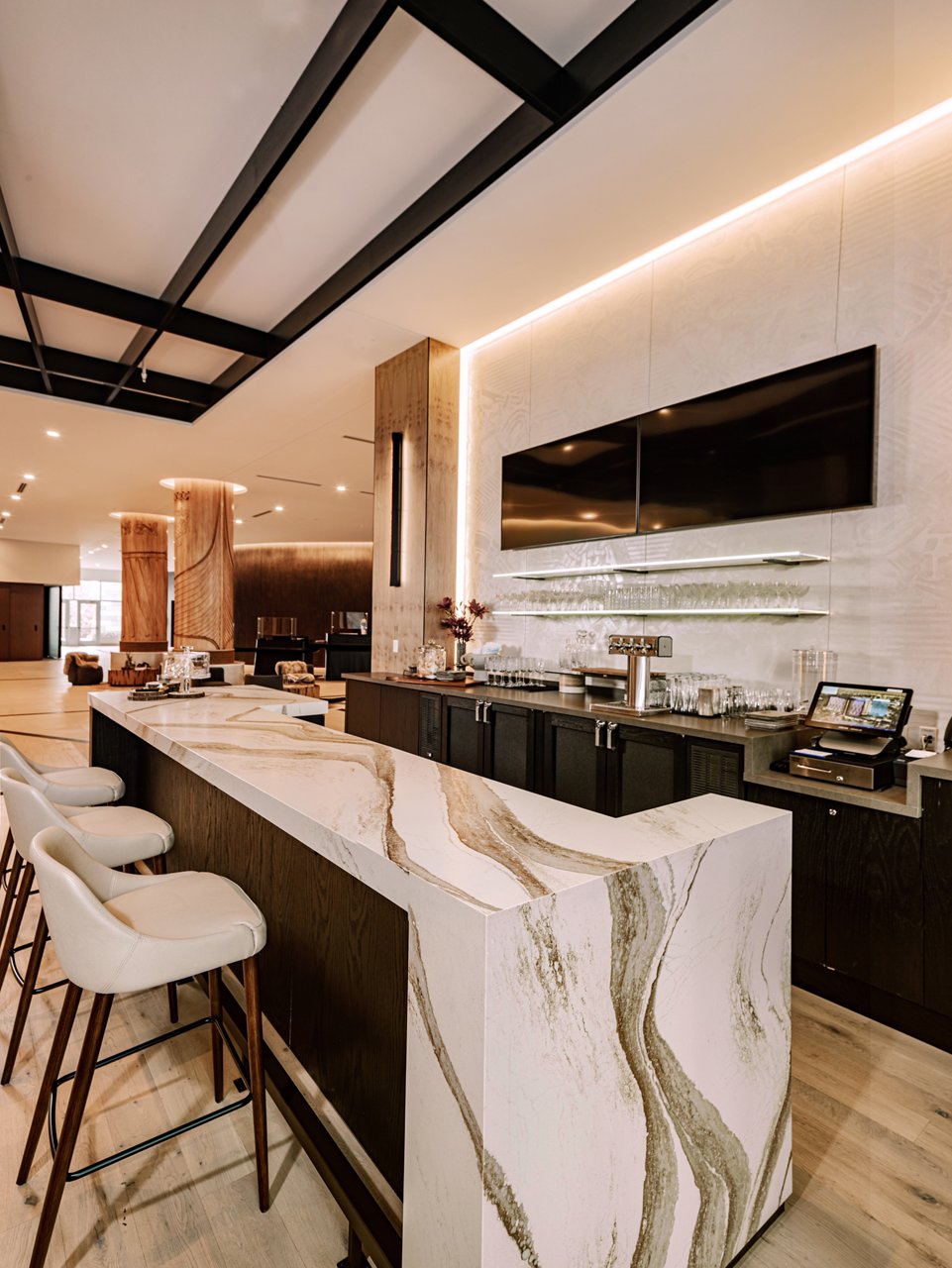 Cambria Brittanicca Gold Warm Matte Quartz Bar at the Omni Hotel Vikings Lakes