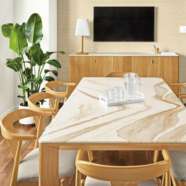 White quartz deals dining room table