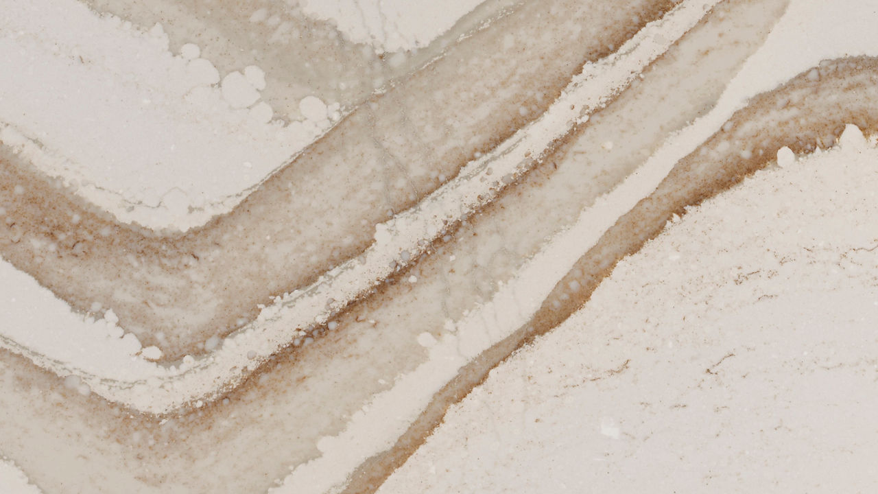 Detailed view of Cambria Brittanicca Gold Warm™ quartz countertop design