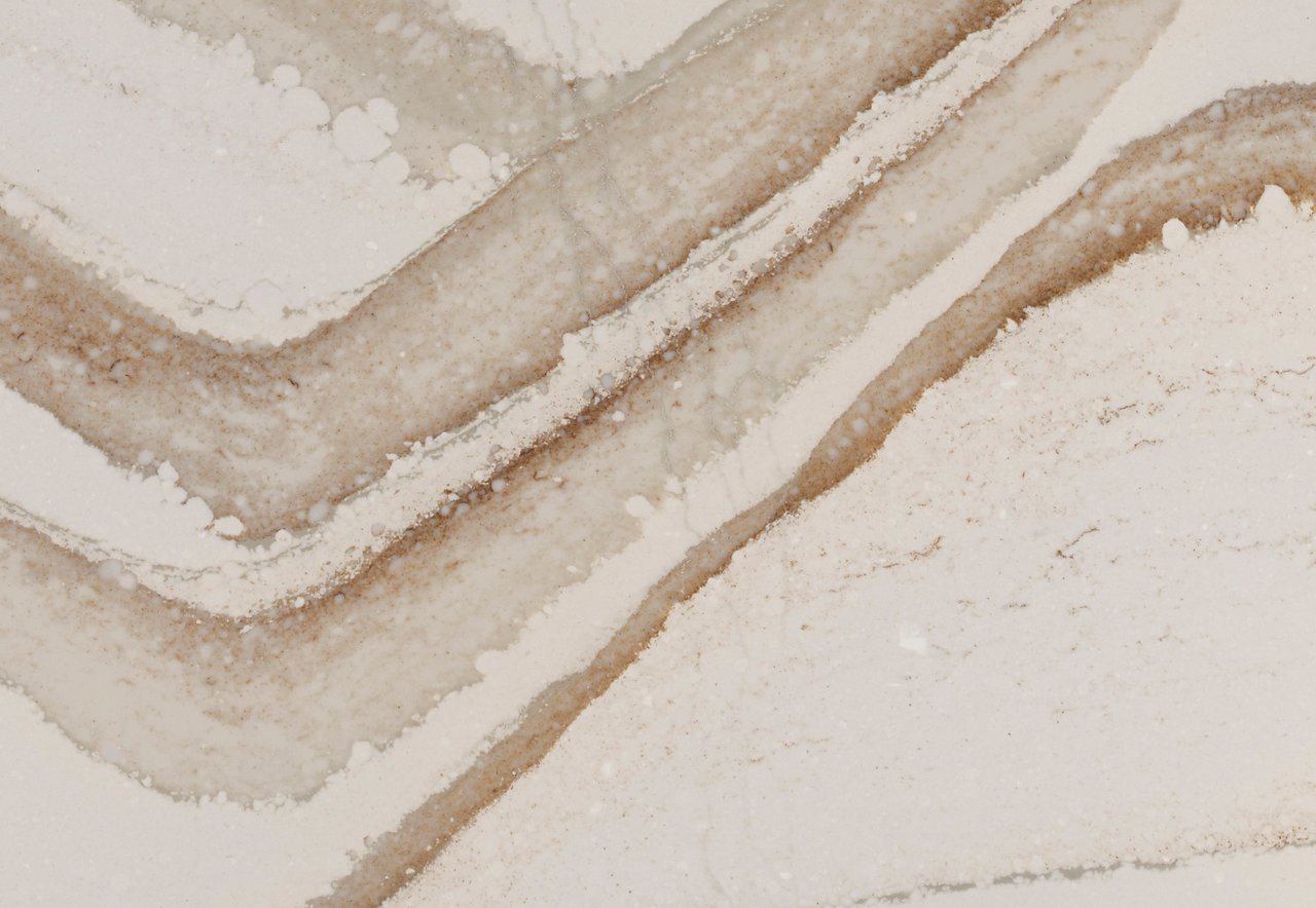 Detailed view of Cambria Brittanicca Gold Warm quartz countertop