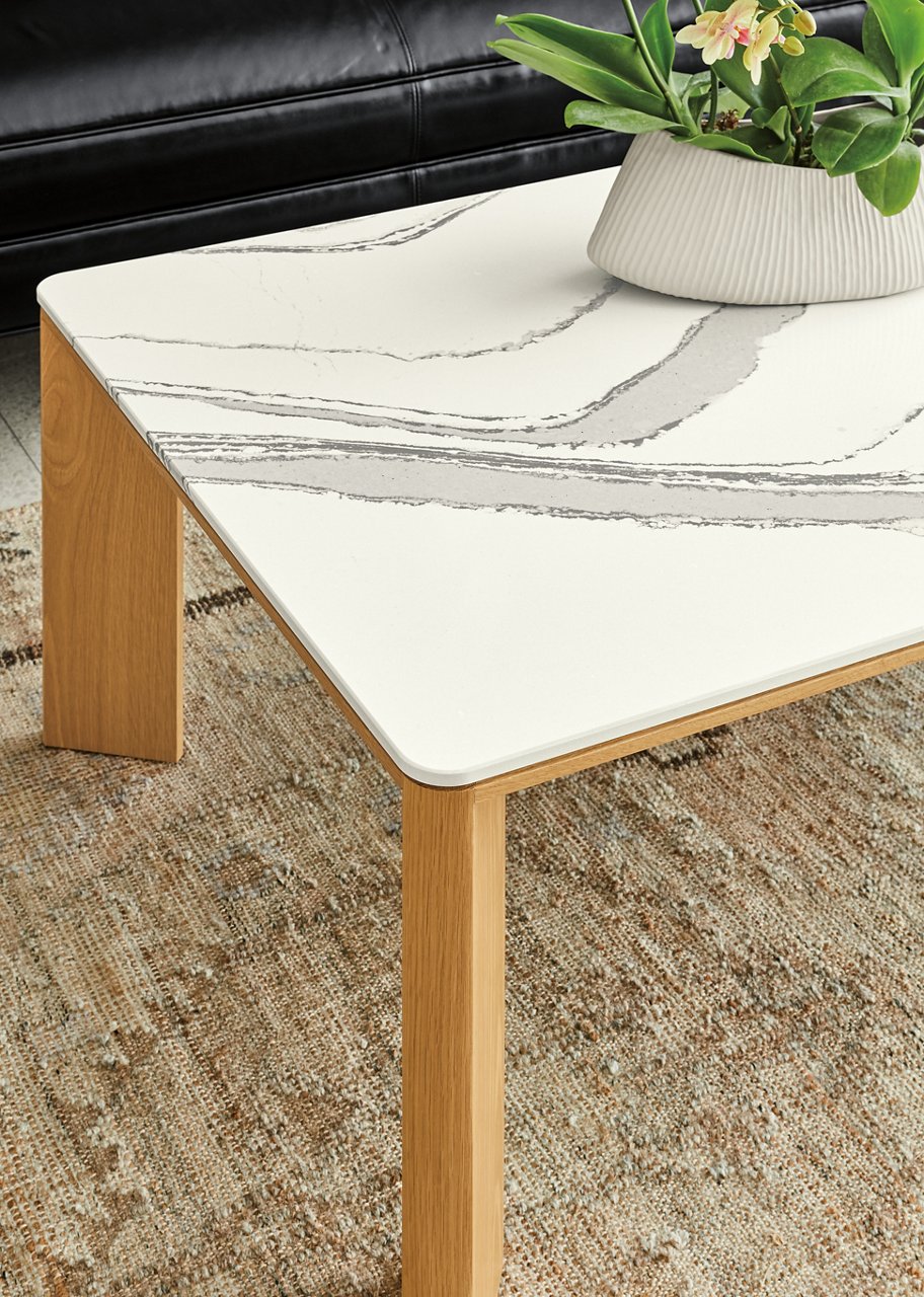 Cambria Brittanicca quartz tabletop on Room and Board coffee table