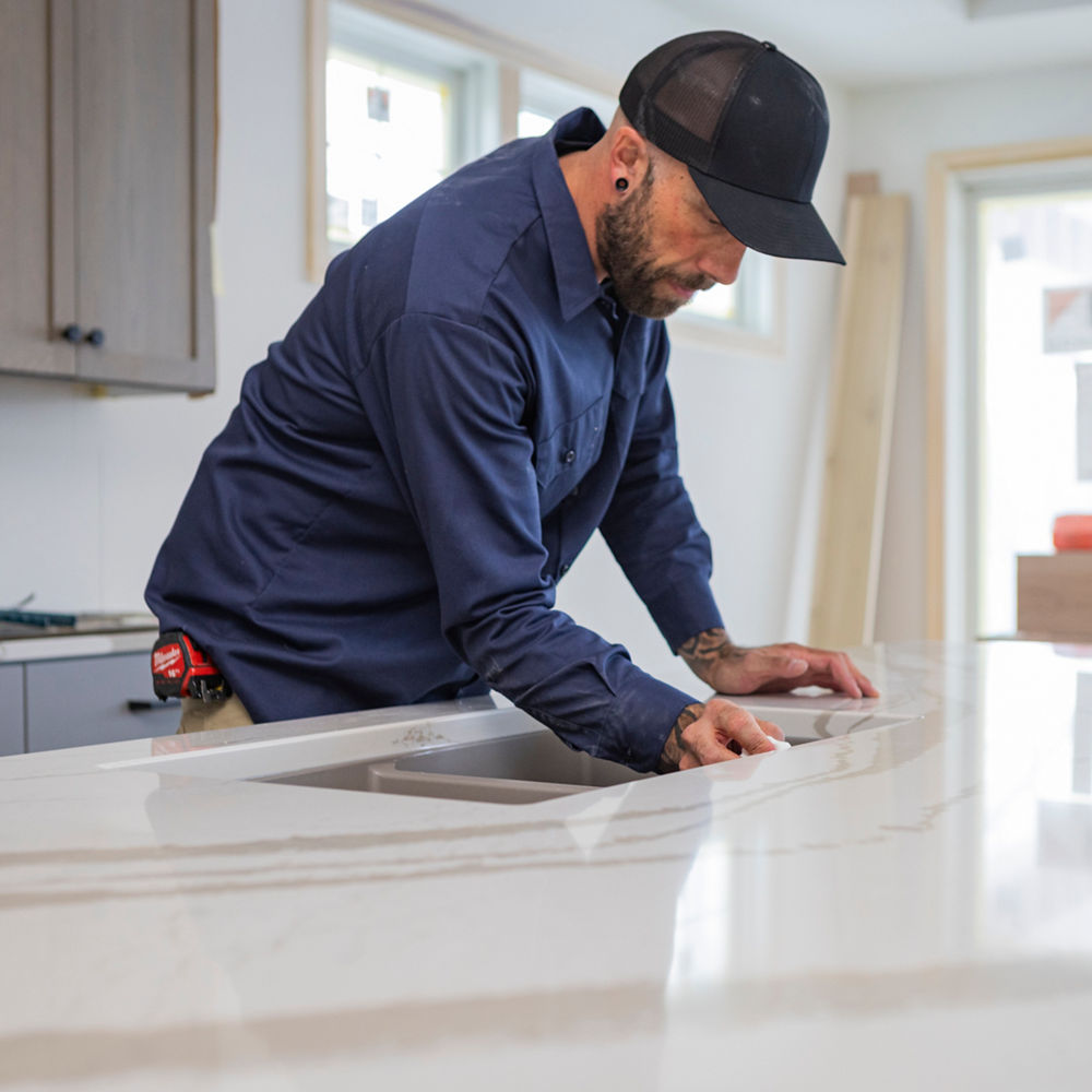 Installation of Cambria Brittanicca Warm kitchen countertops