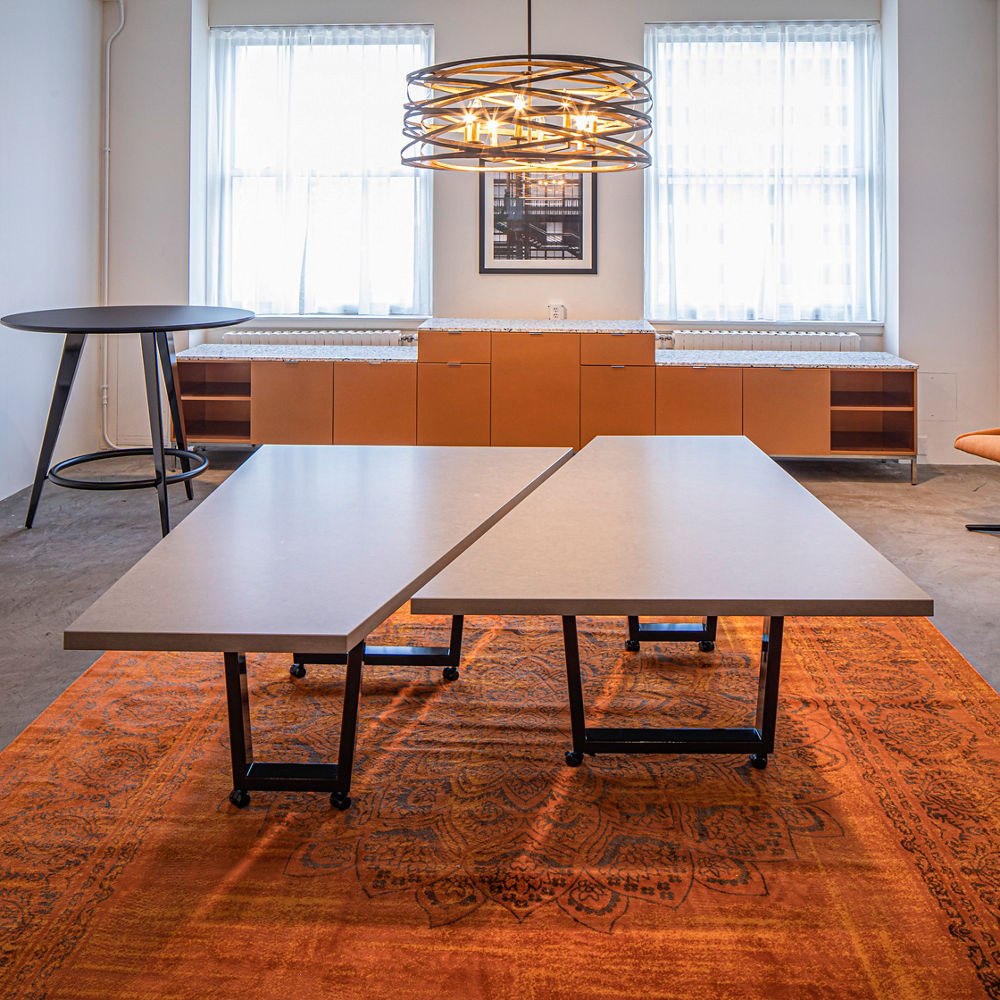 a coffee table made from grey quartz countertops