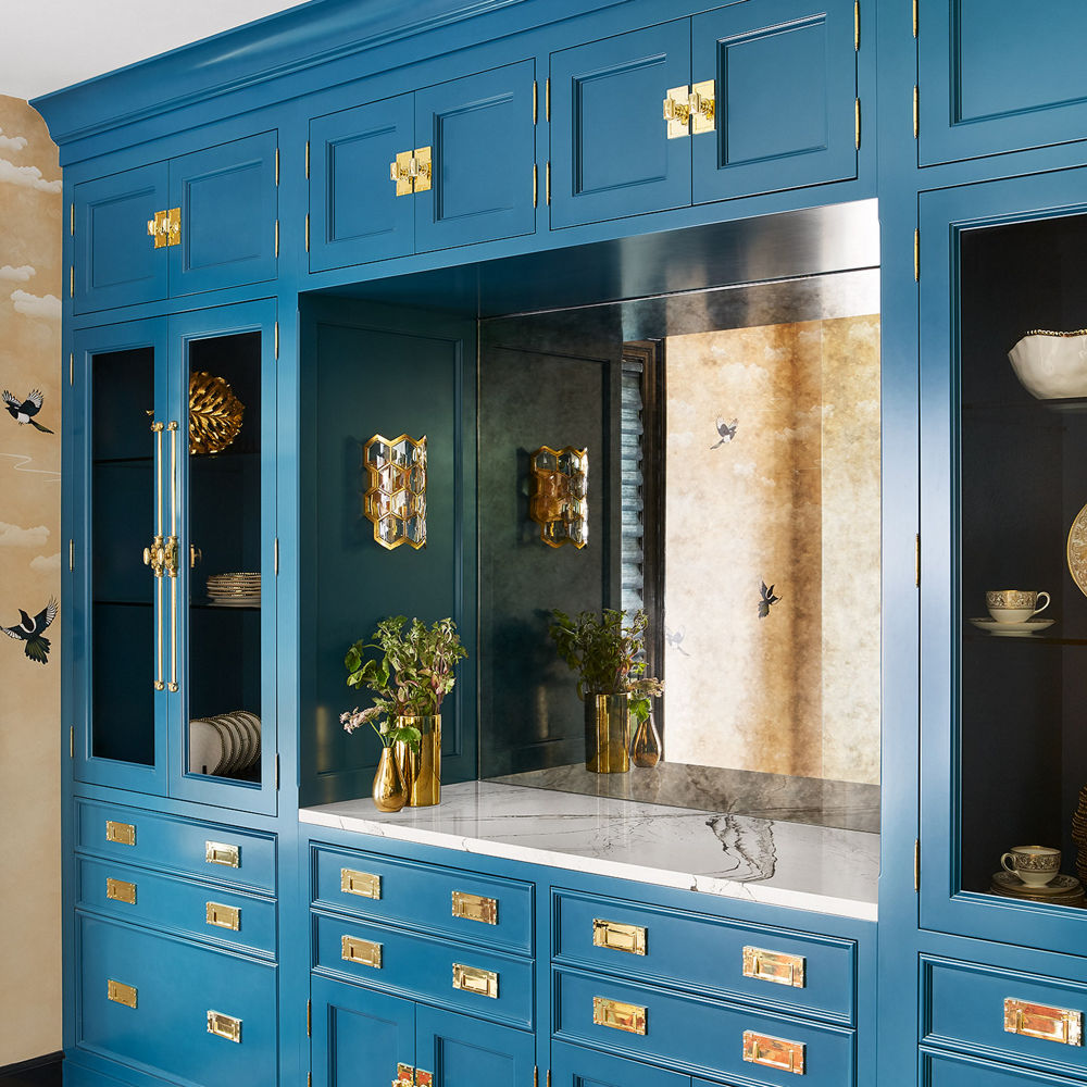 Cambria Clovelly quartz custom coffee bar countertop in the Lake Forest Showhouse