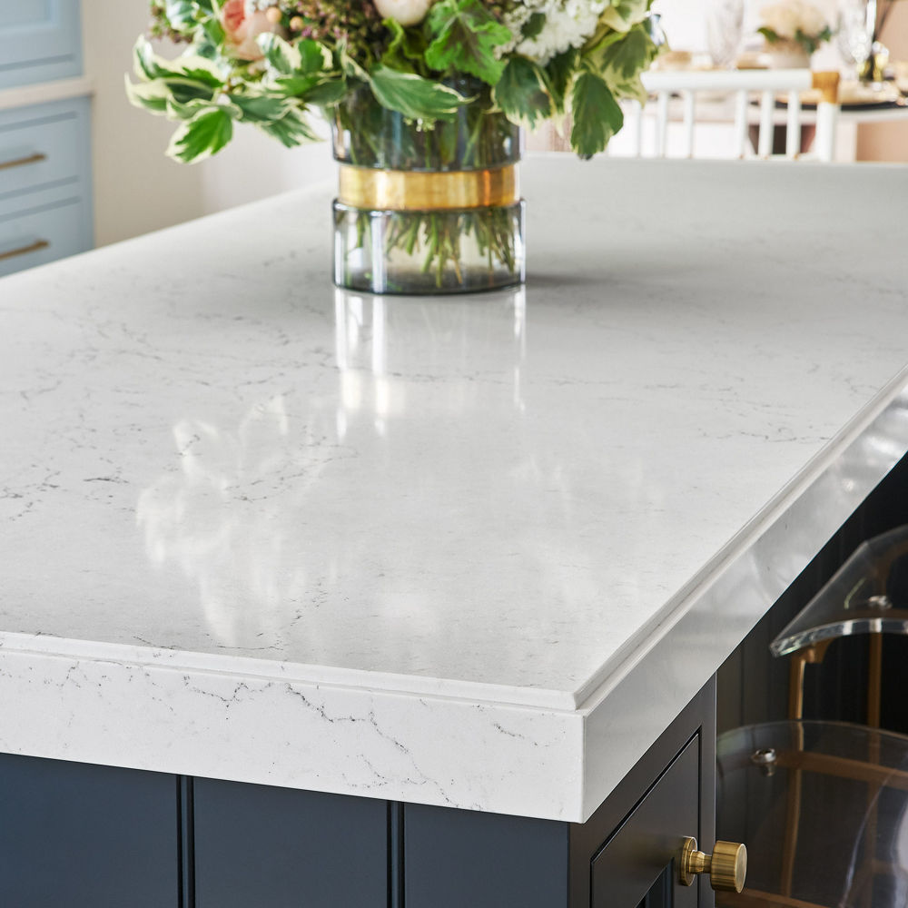 Close-up image of Cambria Colton quartz kitchen island countertop