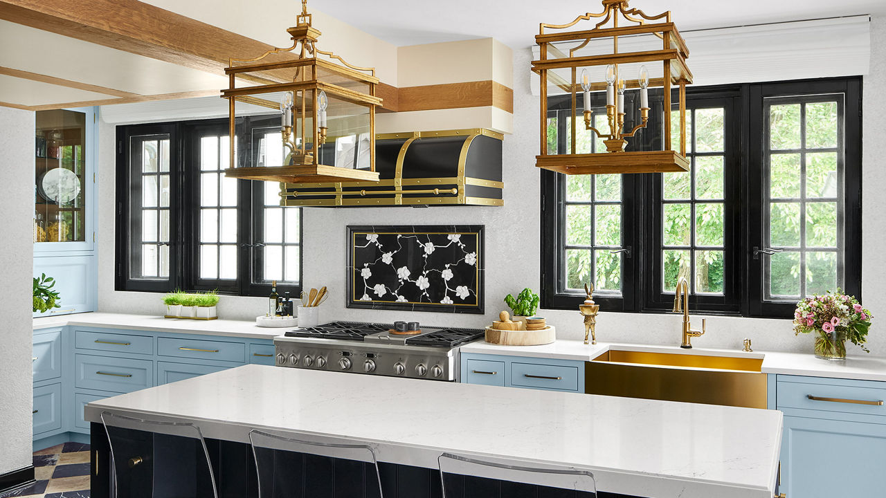 Cambria Colton Matte quartz kitchen countertops featured in Lake Forest Showhouse tour
