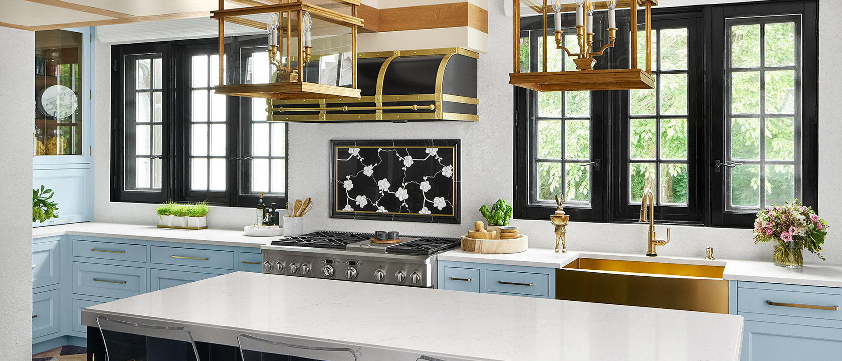 Cambria Colton Matte quartz kitchen countertops featured in Lake Forest Showhouse tour