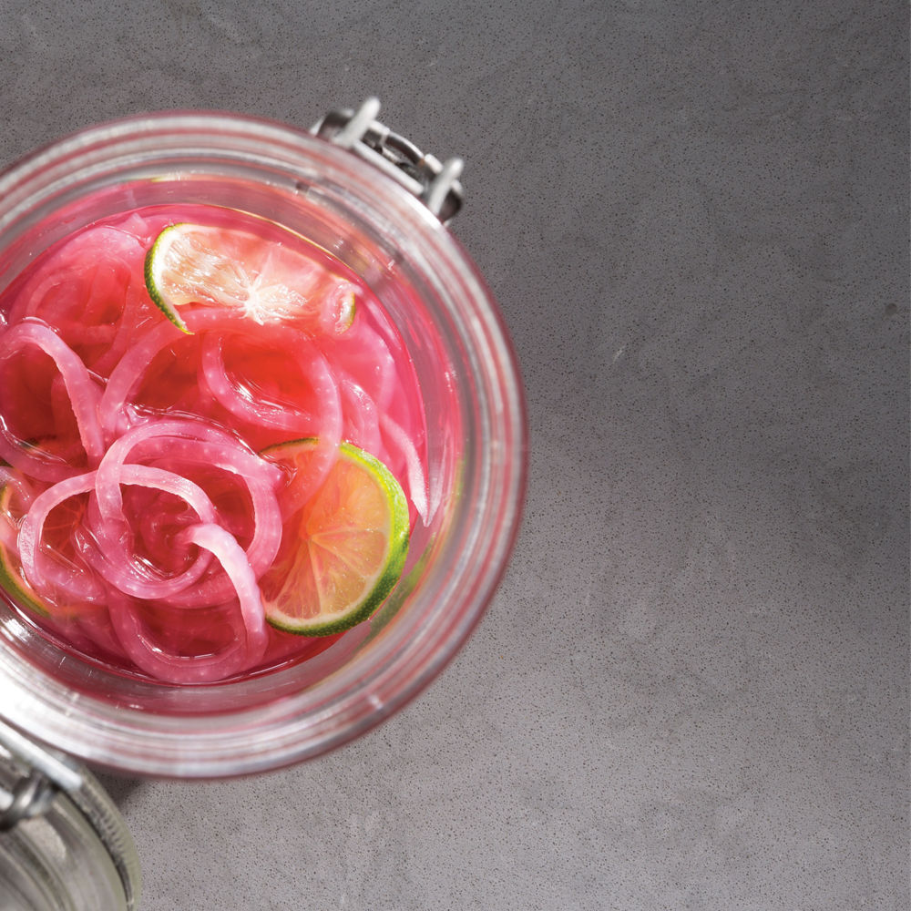 Pickled pink onions on Carrick Matte