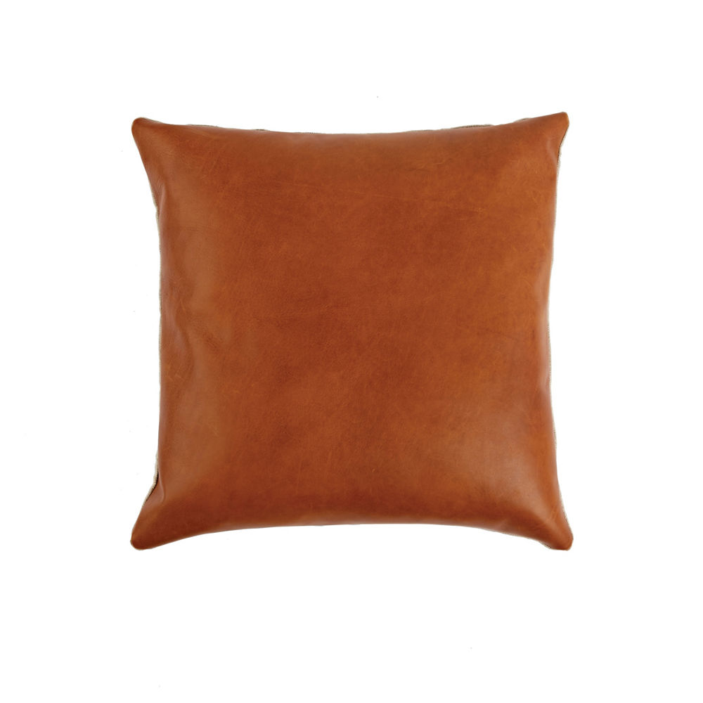 Leather pillow cover with linen back