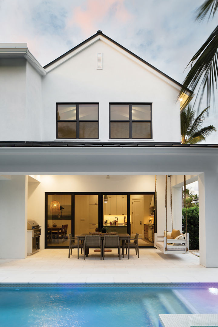 The exterior of a white and black modern home