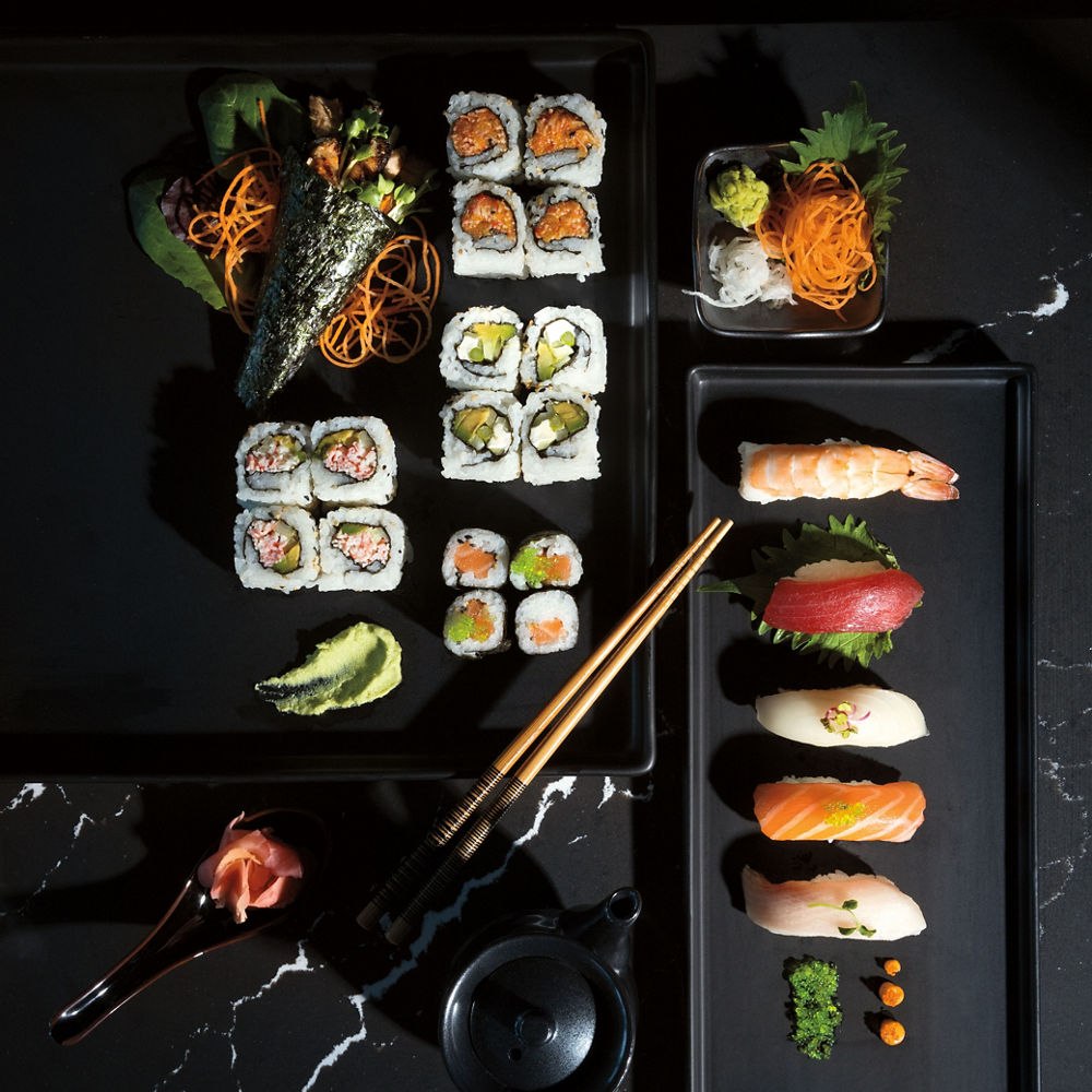 Sushi on Cambria Delgatie™ quartz countertops.