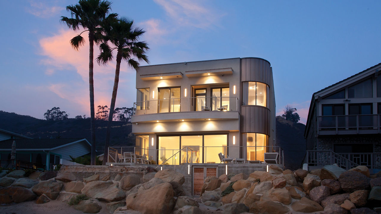 Exterior view of Bryan Charston's beach house in Los Angeles