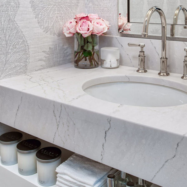 Ella quartz sink countertop in powder room.