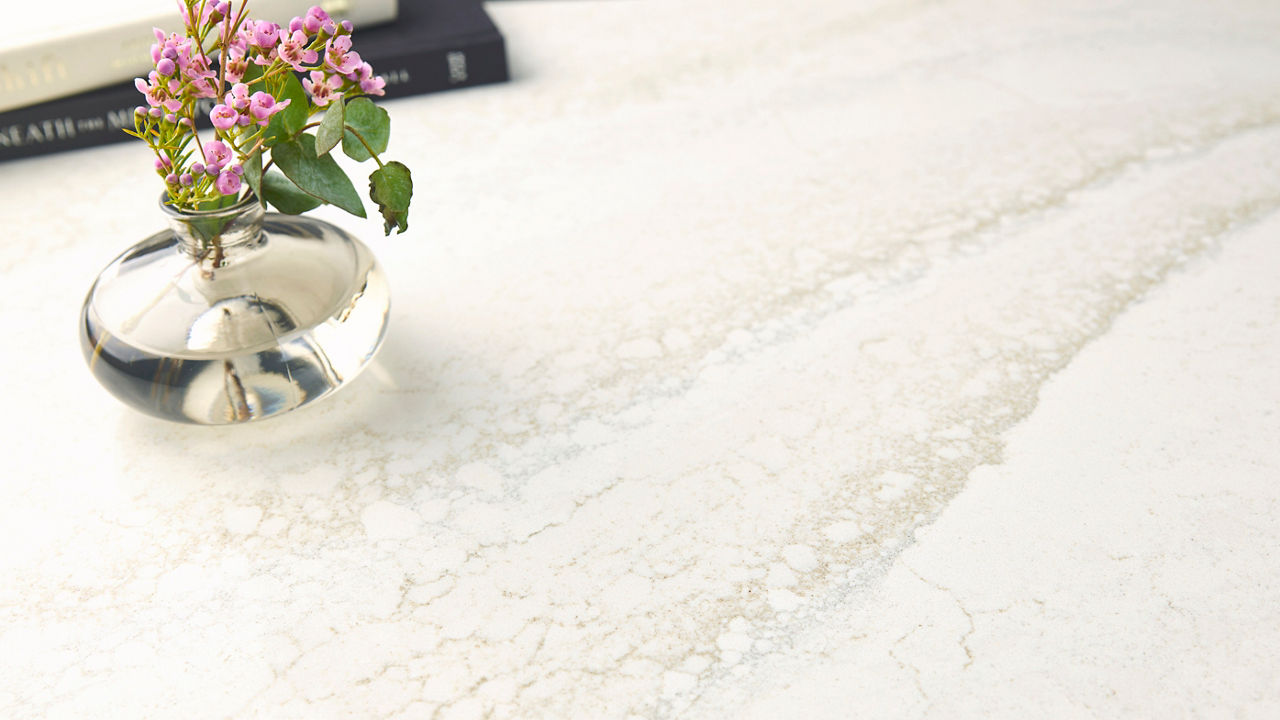 A countertop featuring Cambria Berkshire Steel Sculpted quartz.