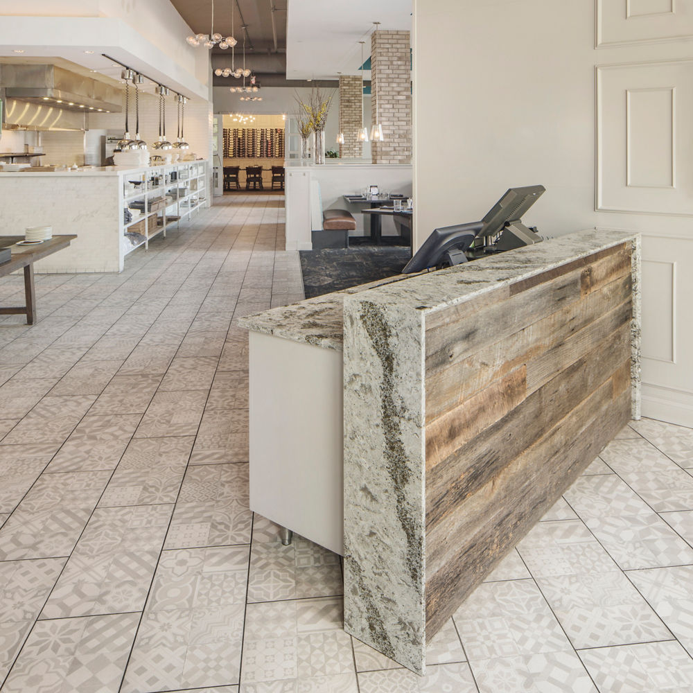 Restaurant District Wayzata with a Galloway quartz reception desk