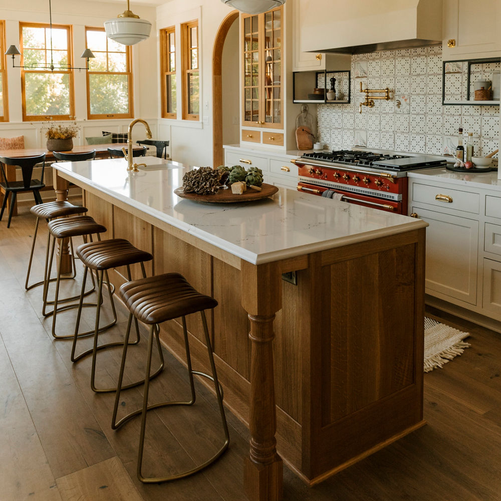 A kitchen designed by Emily Pueringer with Hawksmoore quartz countertops