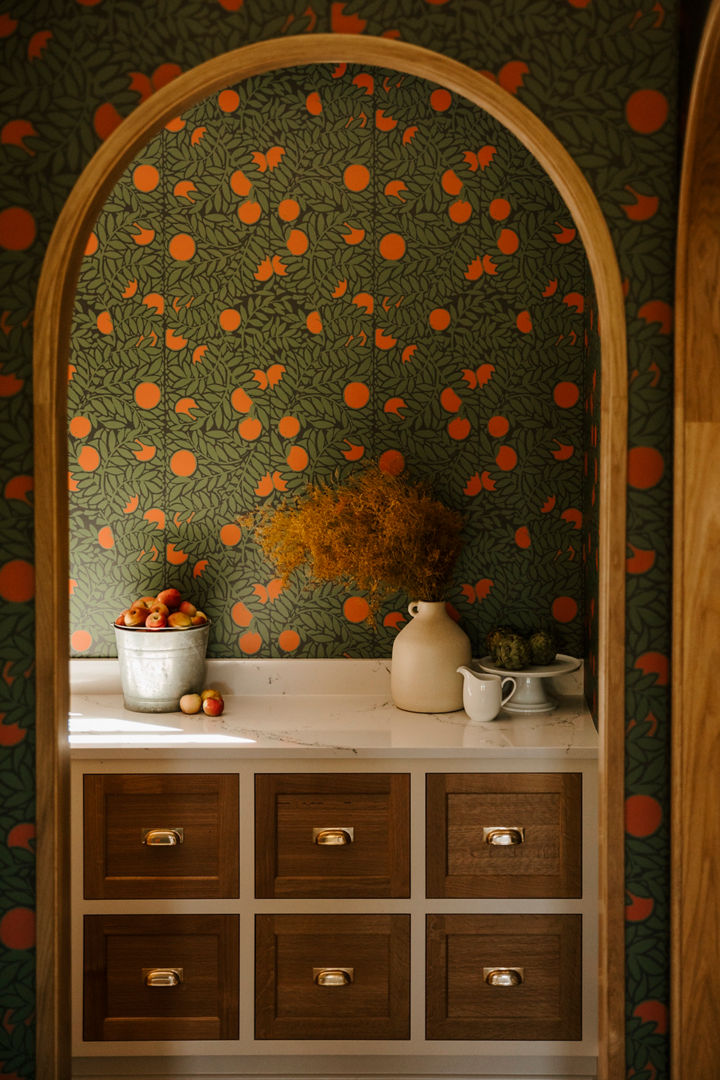 A pantry with Hawksmoore quartz countertops