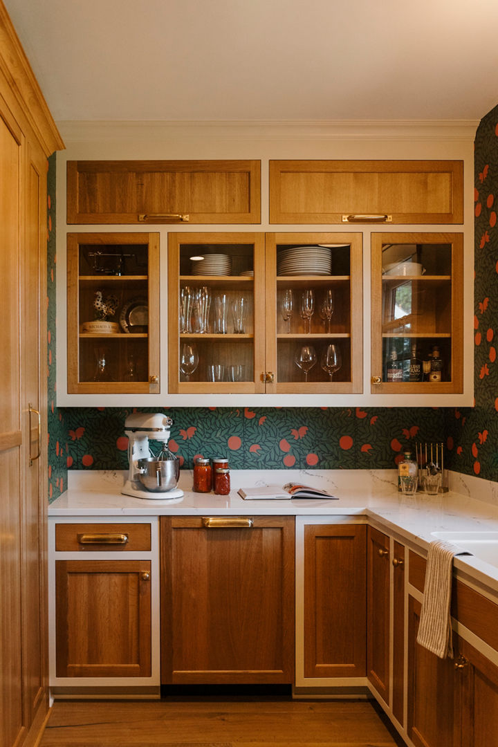 A pantry with Hawksmoore quartz countertops
