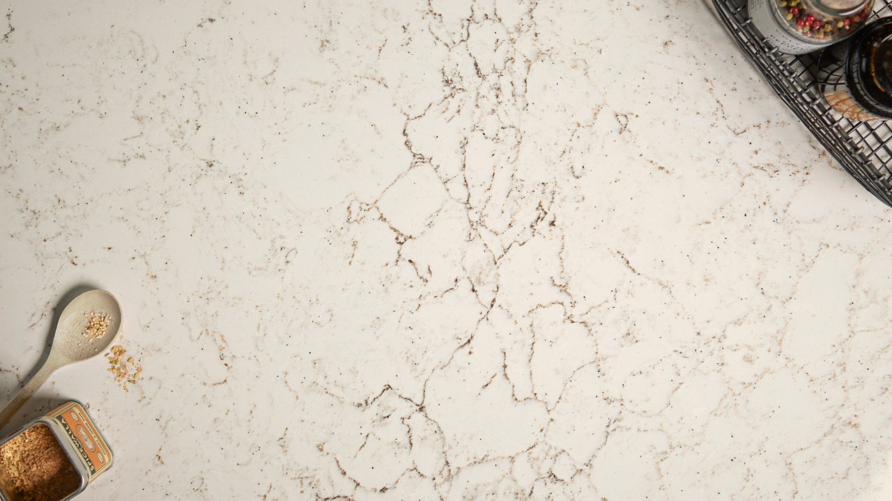 a close up view of Cambria's Haydon™ quartz countertops.