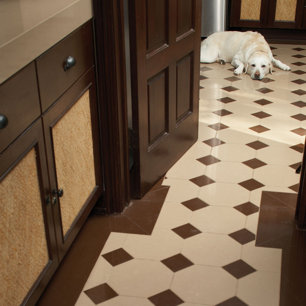 A tiled floor made from Cambria Quartz Surfaces.