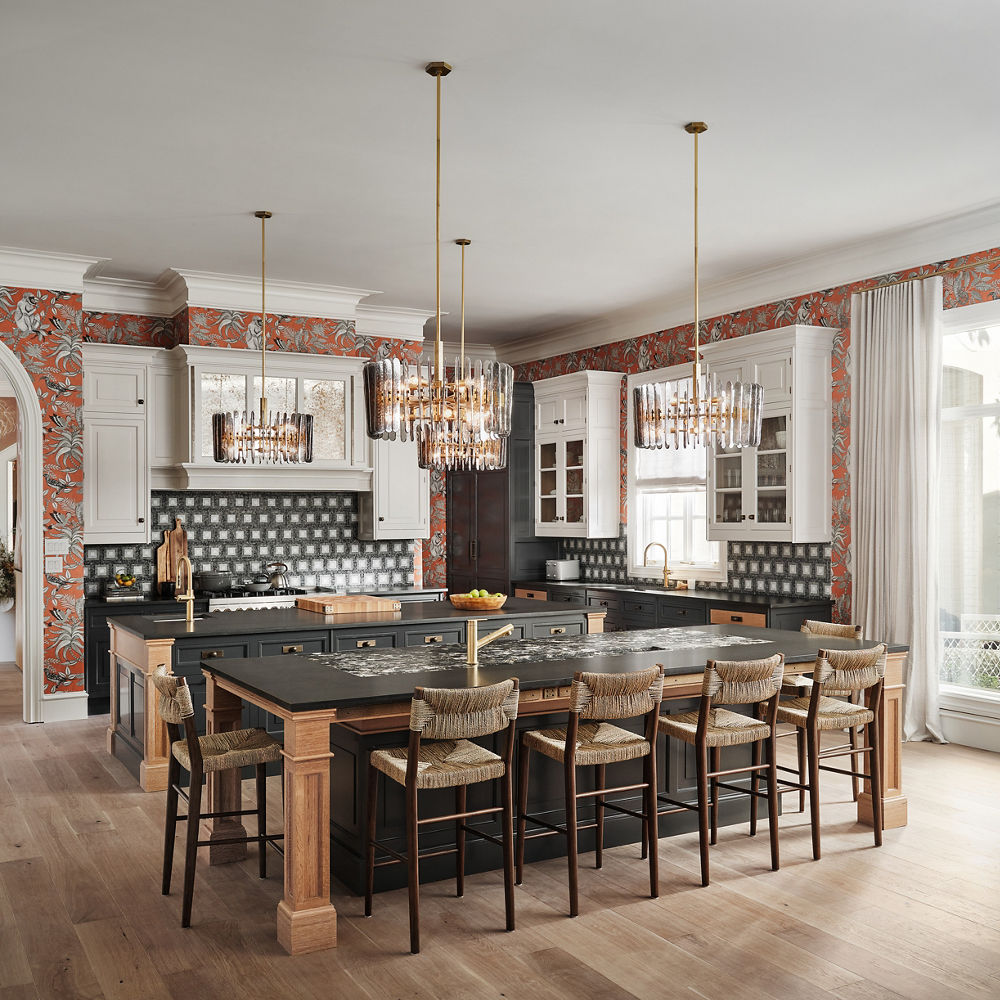 Christopher Peacock's Kips Bay Decorator Show House kitchen in Dalals featuring Cambria's Montana Midnight Matte and Hollinsbrook Matte countertops.