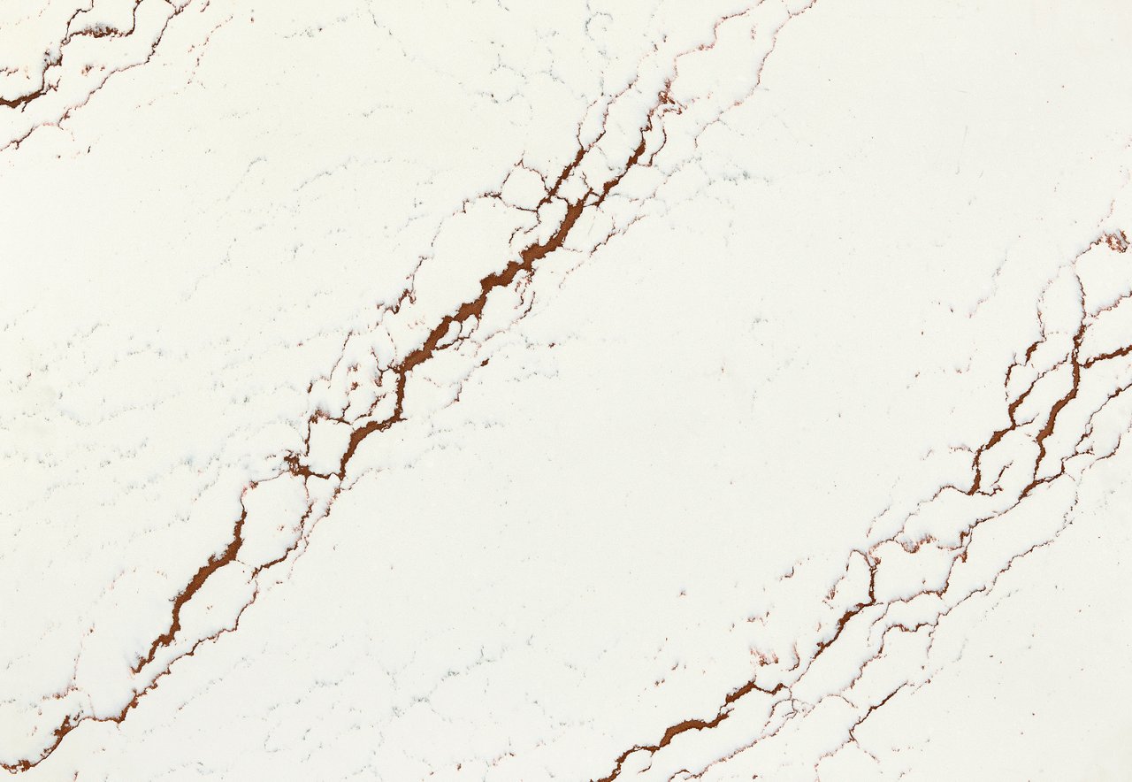 Detailed view of Cambria Inverness Bronze™ quartz countertop design