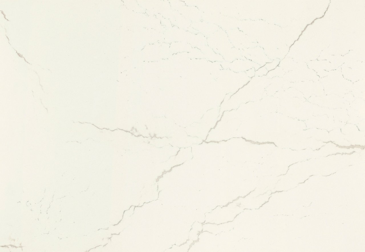 Detailed view of Cambria Inverness Frost™ quartz countertop design