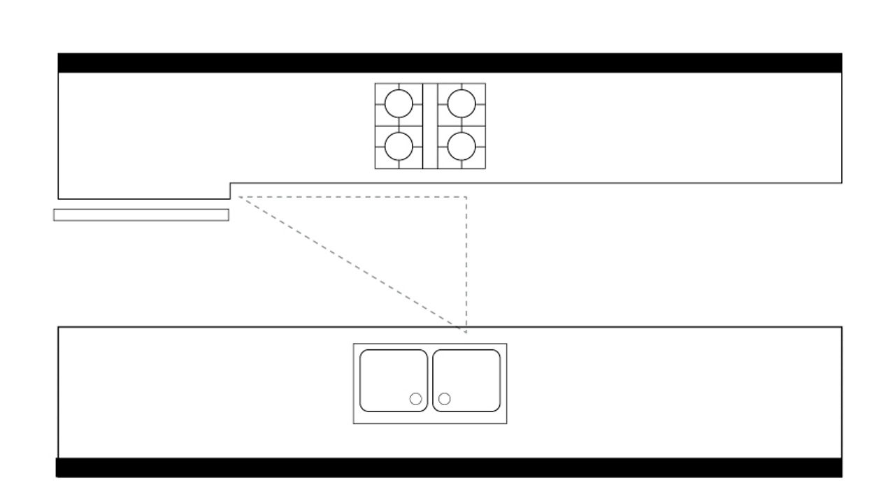 A galley kitchen layout diagram