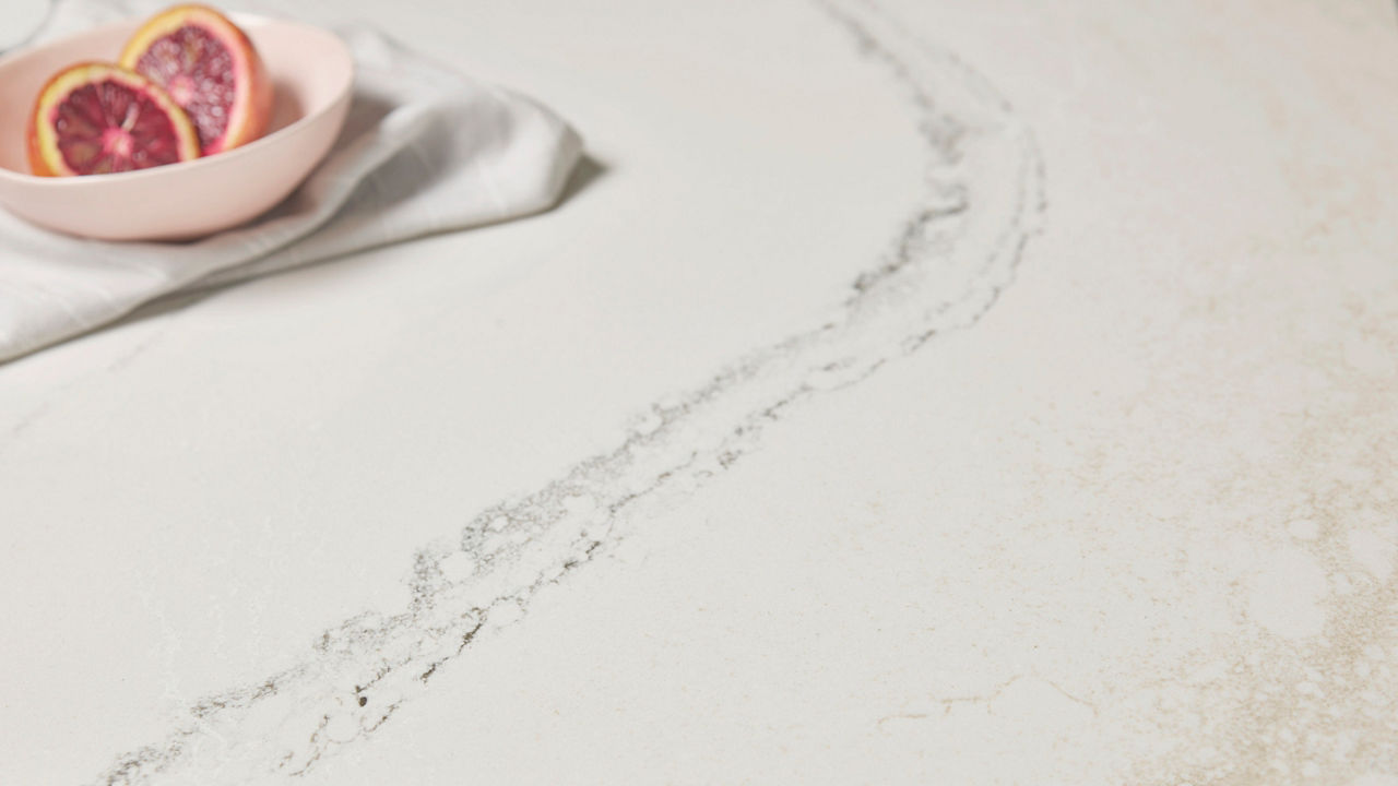a close up view of Cambria's Lakedale™ quartz countertops.
