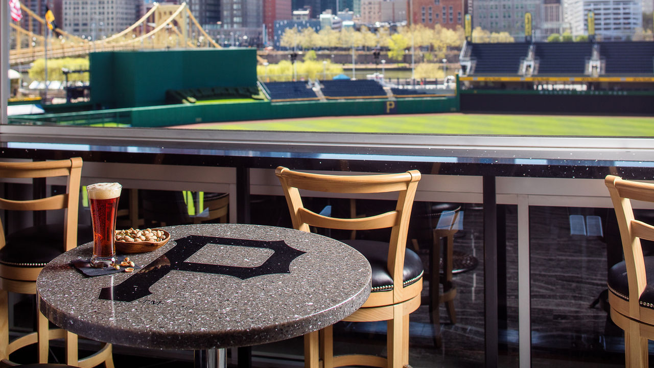 a Pittsburg Pirates cocktail table at PNC Park featuring a quartz table..