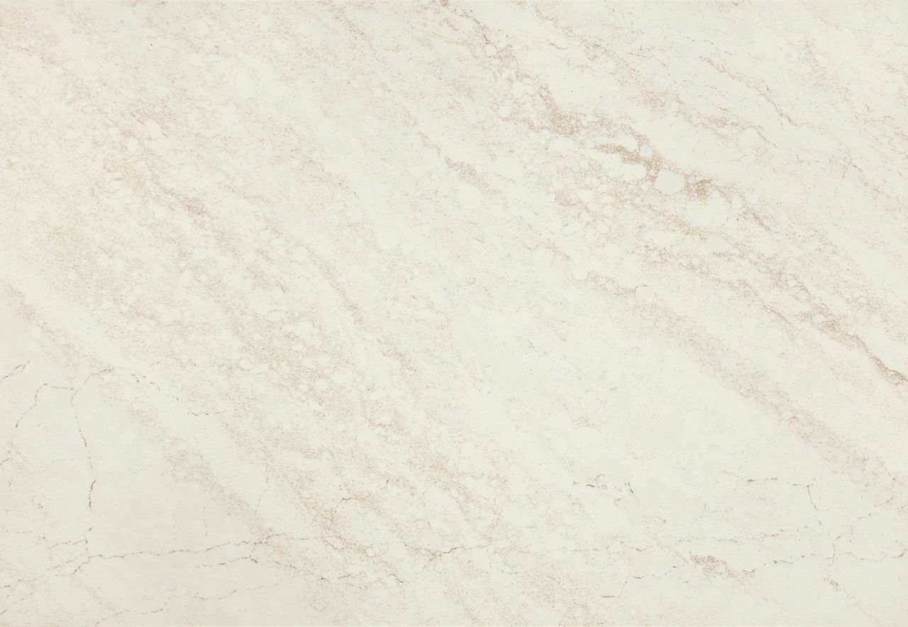Cambria Quintessa quartz countertop slab — White Polished finish