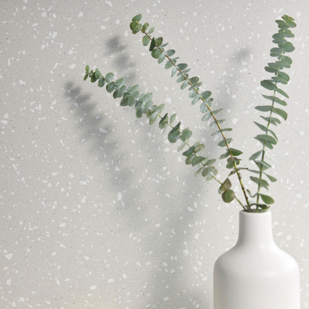 Detailed view of a Cambria Sanibel Shoreline quartz design.