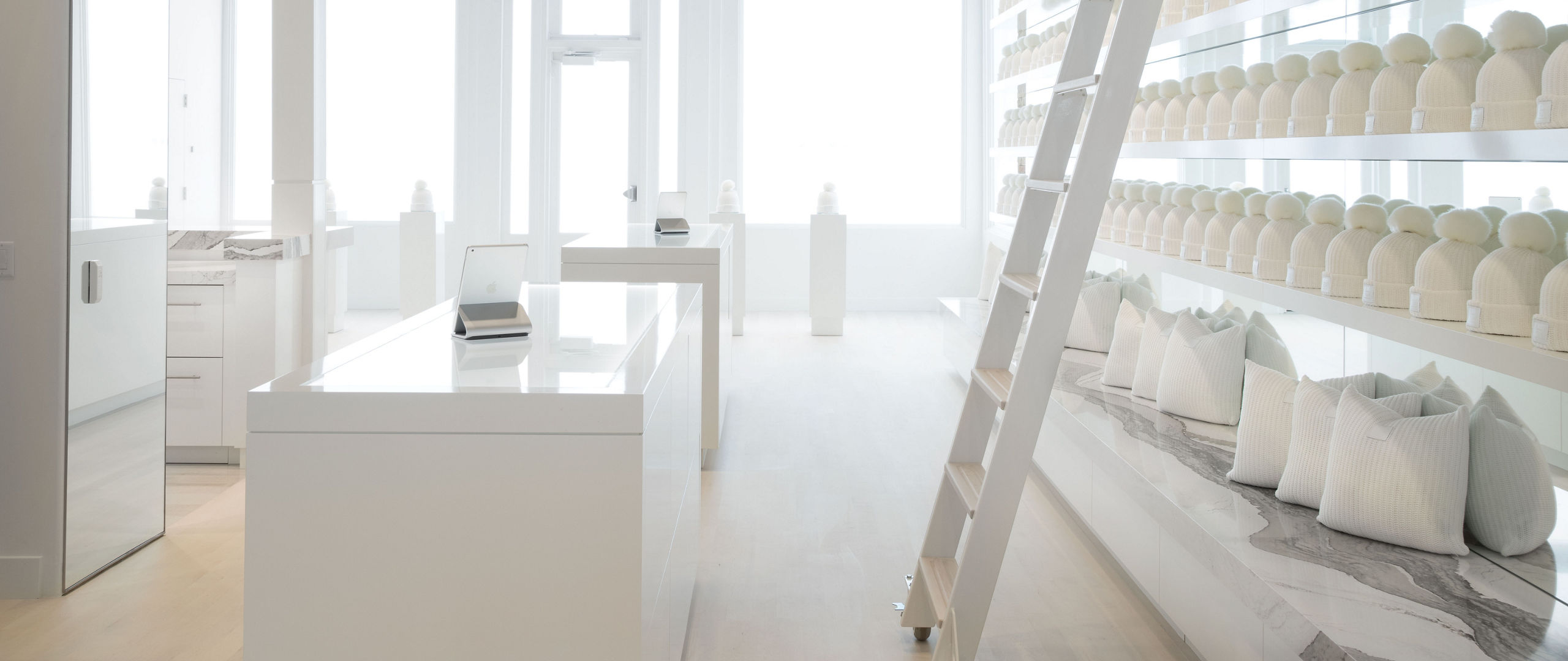 A Love Your Melon retail store that used Cambria Skara Brae™ for shelving.