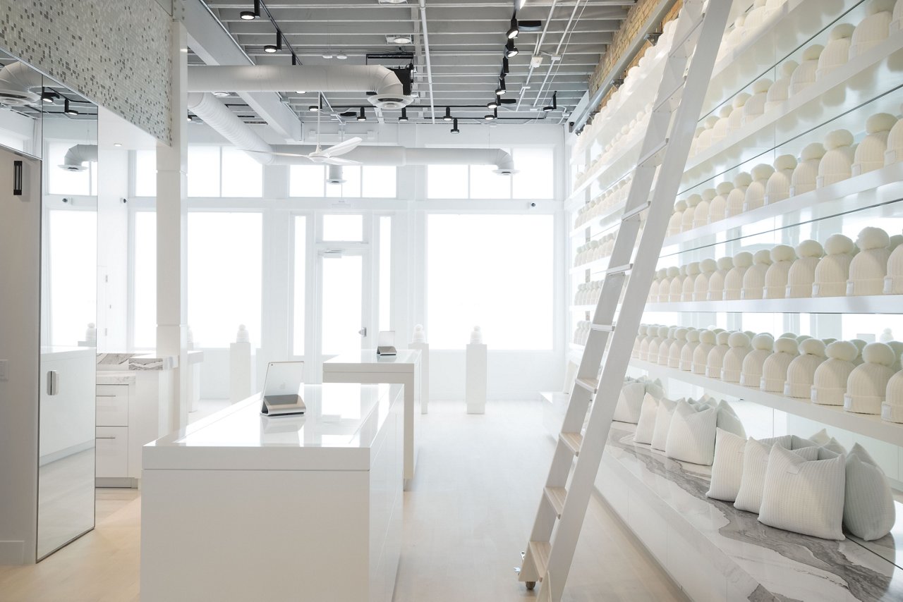 A Love Your Melon retail store that used Cambria Skara Brae™ for shelving.