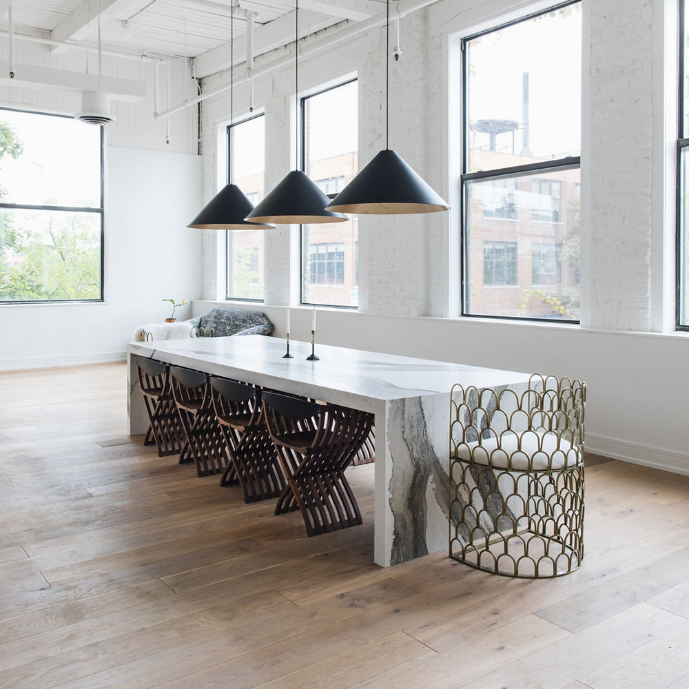 A Cambria Skara Brae Matte table in a workspace.