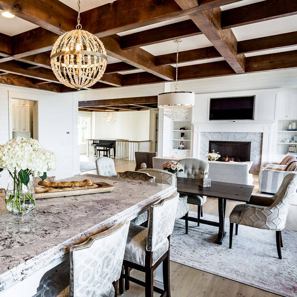 Cambria Sumerhill quartz kitchen countertop in dining area