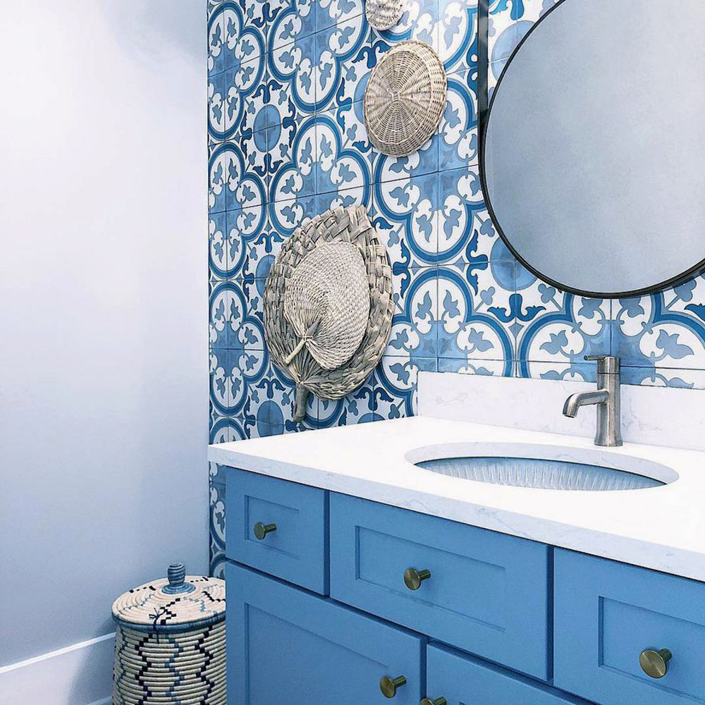 Navy Blue Vanity Brass Hardware Design Ideas