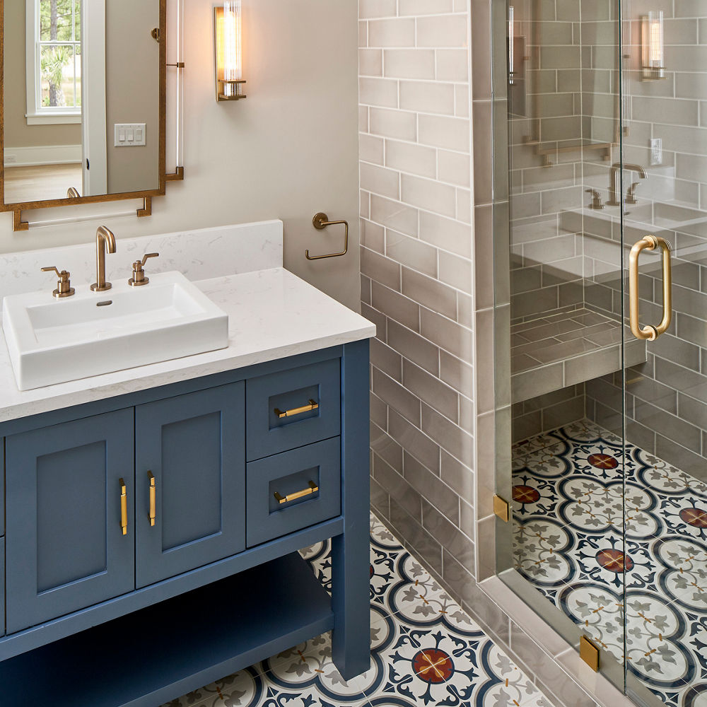 Blue Bathroom Vanity with Torquay Quartz Countertop