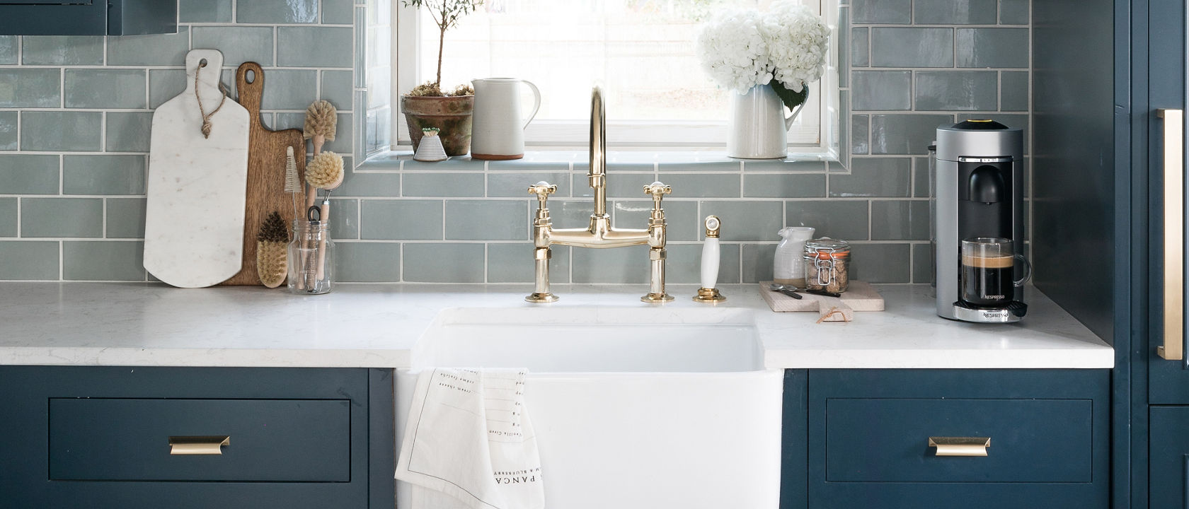 Coastal, blue cabinets, two tone