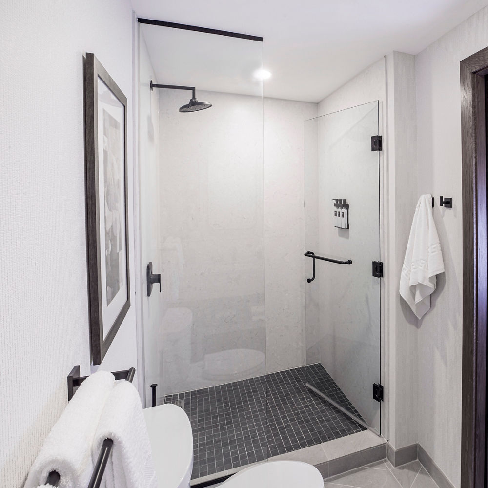 Light Bathroom in Omni Viking Lakes Hotel featuring Weybourne Shower Walls